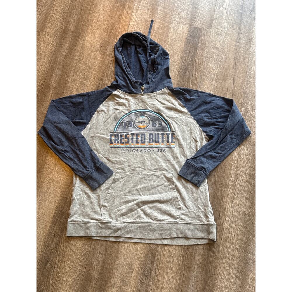 Ouray Long Sleeve Tshirt Hoodie Crested Butte Colorado Gray/Navy Large